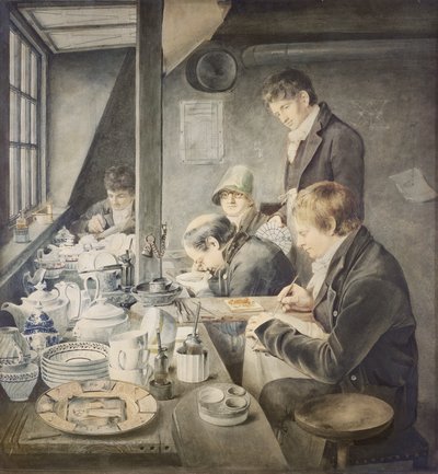 Mr. Baxterin maalaushuone, No. 1 Goldsmith Street, Gough Square, Lontoo, 1810 tekijältä Thomas Baxter